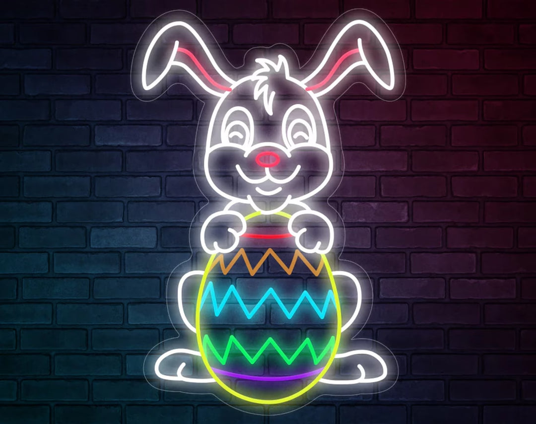 Happy Rabbit Easter Neon Sign by manhattanneons.com – A joyful neon glow for Easter celebrations.