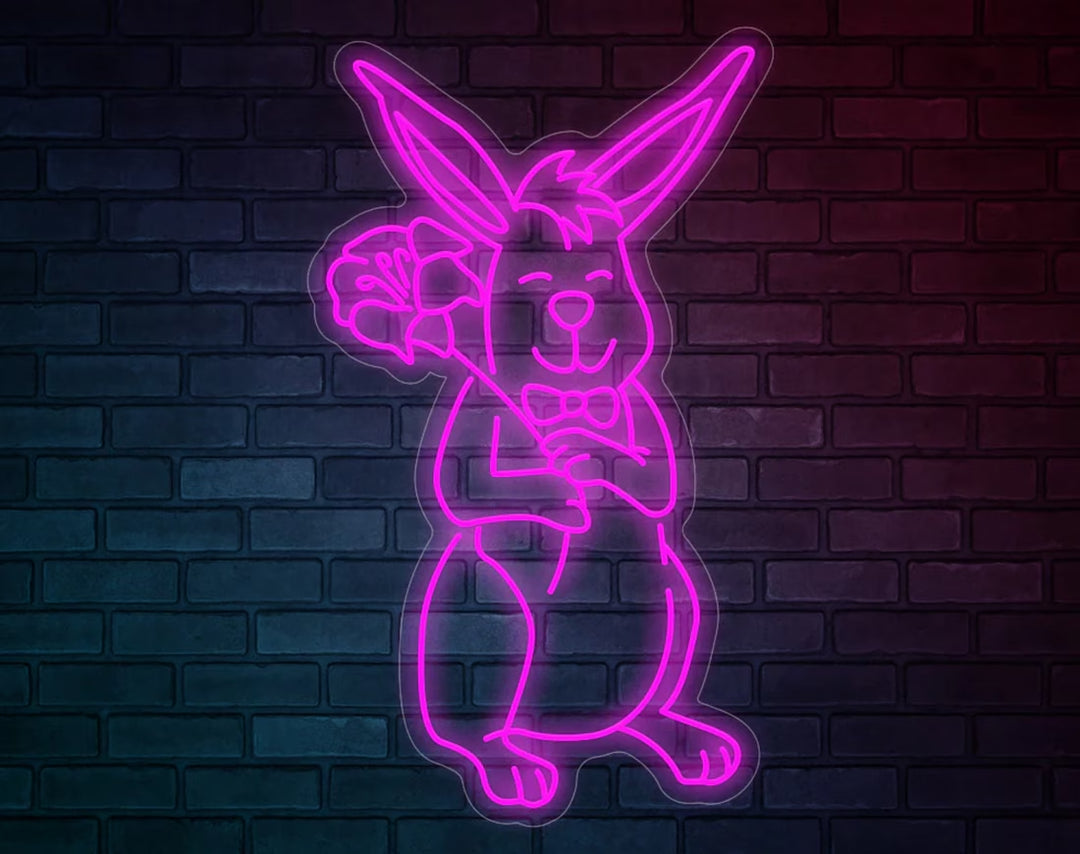 Rabbit and Flowers Easter Neon Sign by manhattanneons.com – A charming Easter bunny with floral accents.