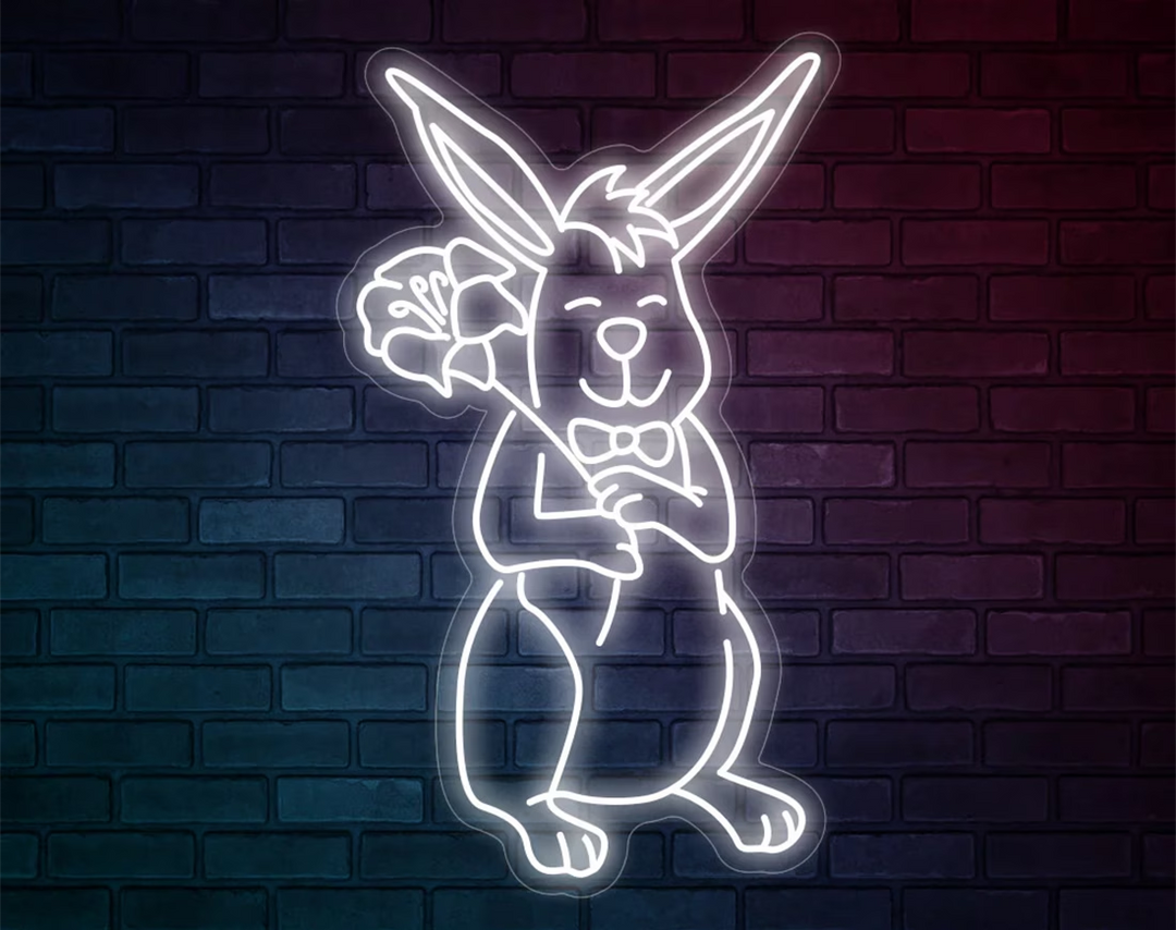 Rabbit and Flowers Easter Neon Sign by manhattanneons.com – A charming Easter bunny with floral accents.