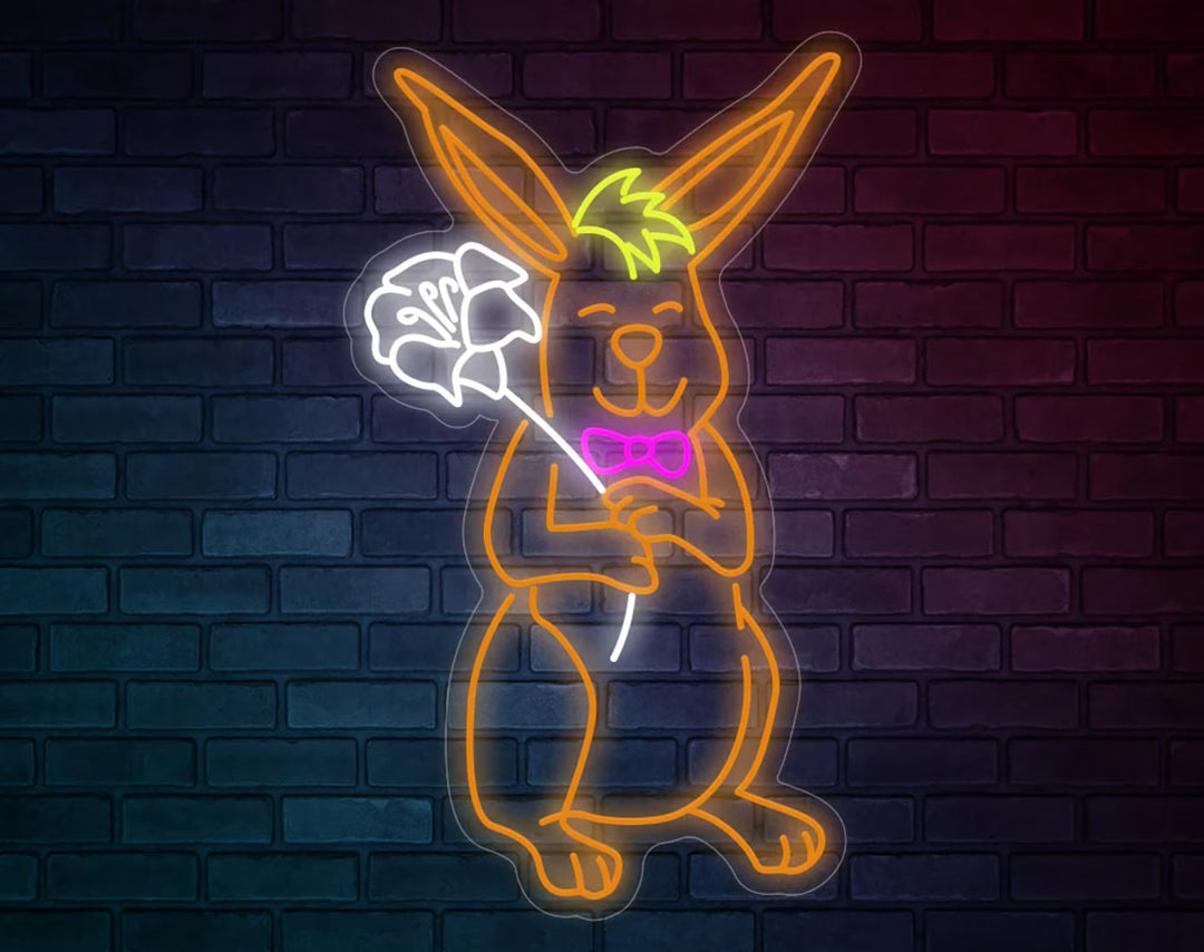 Rabbit and Flowers Easter Neon Sign by manhattanneons.com – A charming Easter bunny with floral accents.