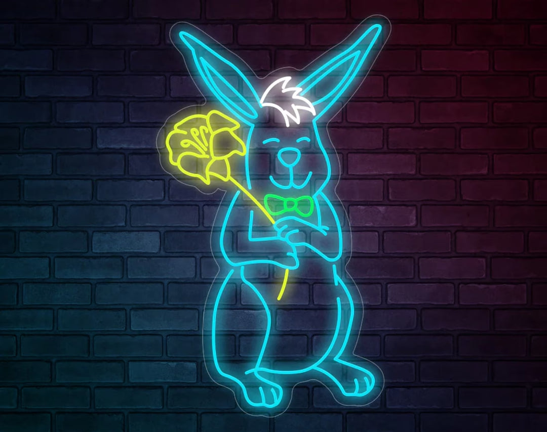 Rabbit and Flowers Easter Neon Sign by manhattanneons.com – A charming Easter bunny with floral accents.