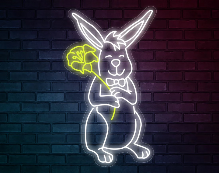 Rabbit and Flowers Easter Neon Sign by manhattanneons.com – A charming Easter bunny with floral accents.