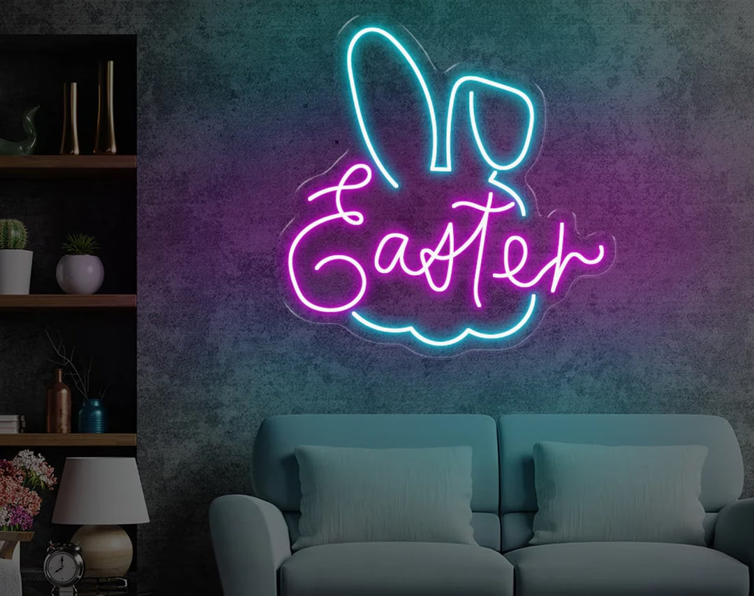 Bunny Ears and Face Easter Neon Sign by manhattanneons.com – Adorable bunny glow for Easter decorations.