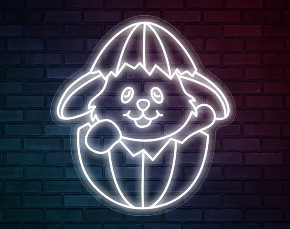 Egg Inside Bunny Easter Neon Sign by manhattanneons.com – A cute and glowing Easter bunny egg design.