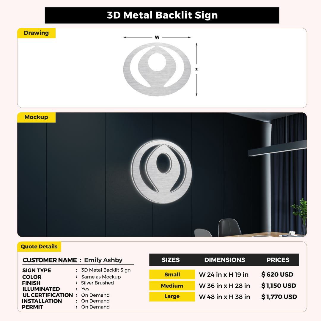 3D Metal Backlit Sign for Emily Ashby