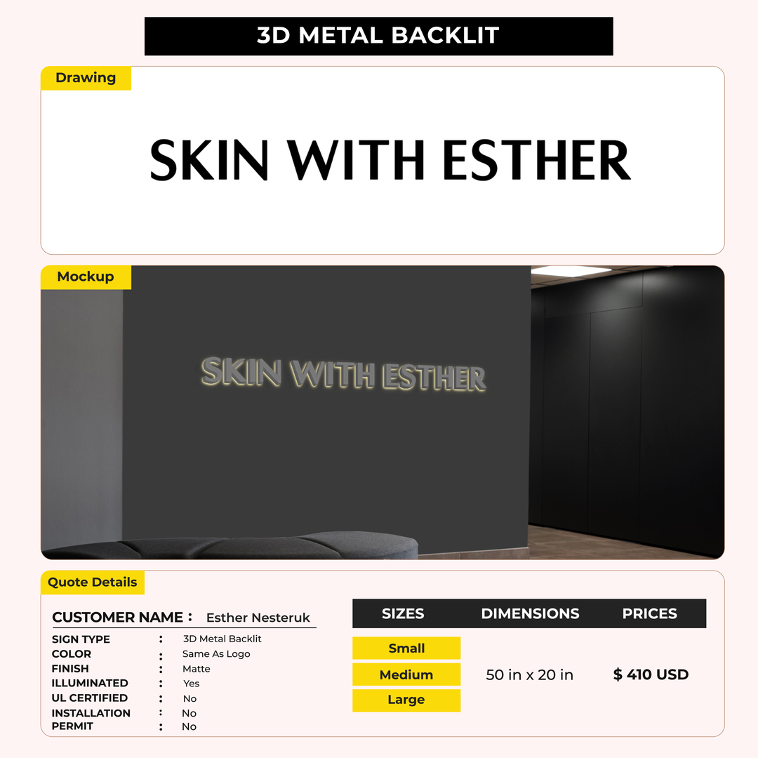 3d metal backlit for Esther Nesteruk