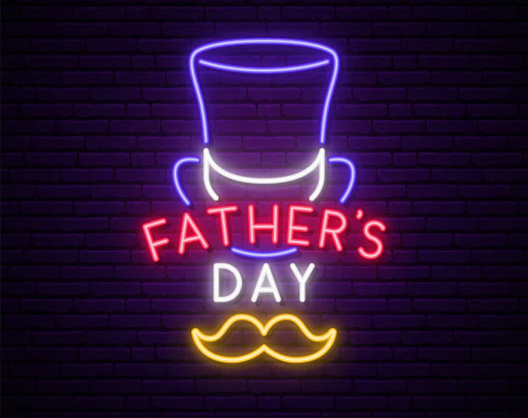 Father's Day with Hat Neon Sign by manhattanneons.com - A fun and festive LED Neon Sign for Father's Day.