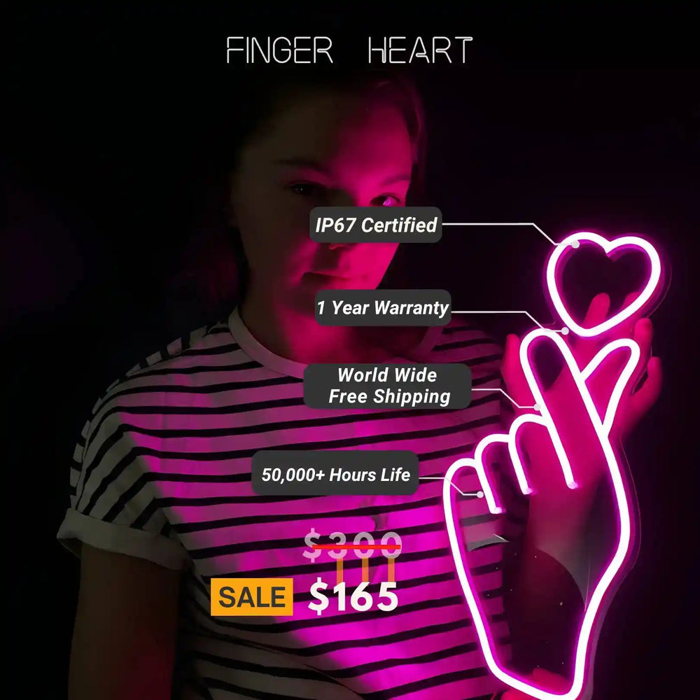 Finger Heart Neon Sign | Radiate Love and Positivity - from manhattonneons.com.