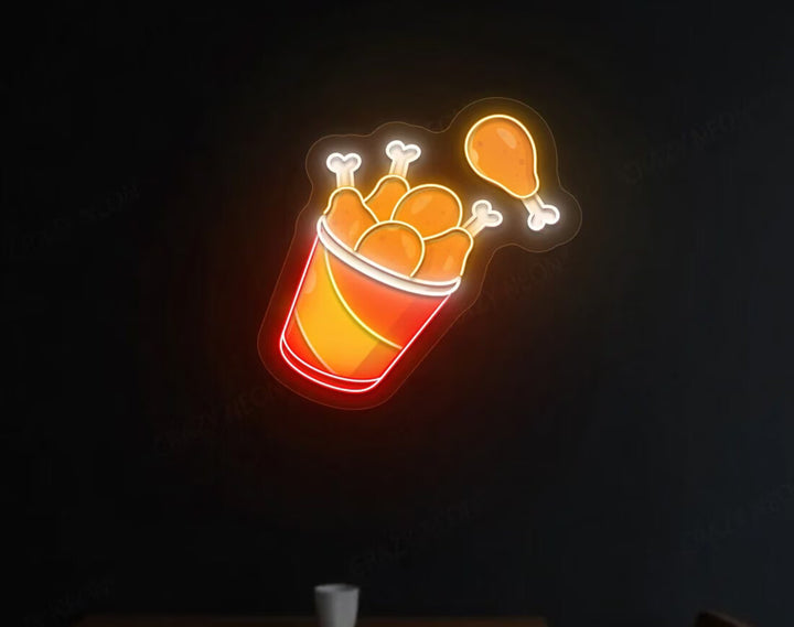 Flying Fried Chicken Artwork LED Neon Sign by manhattanneons.com - Playful neon for chicken spots.