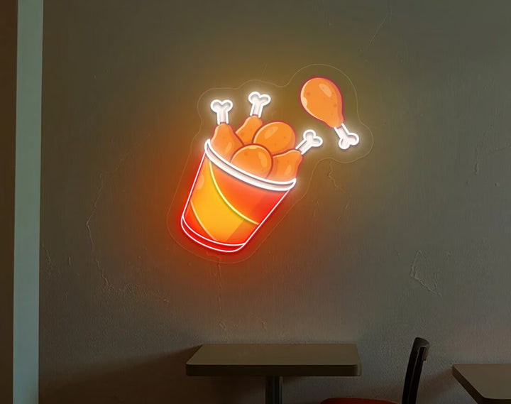 Flying Fried Chicken Artwork LED Neon Sign by manhattanneons.com - Playful neon for chicken spots.