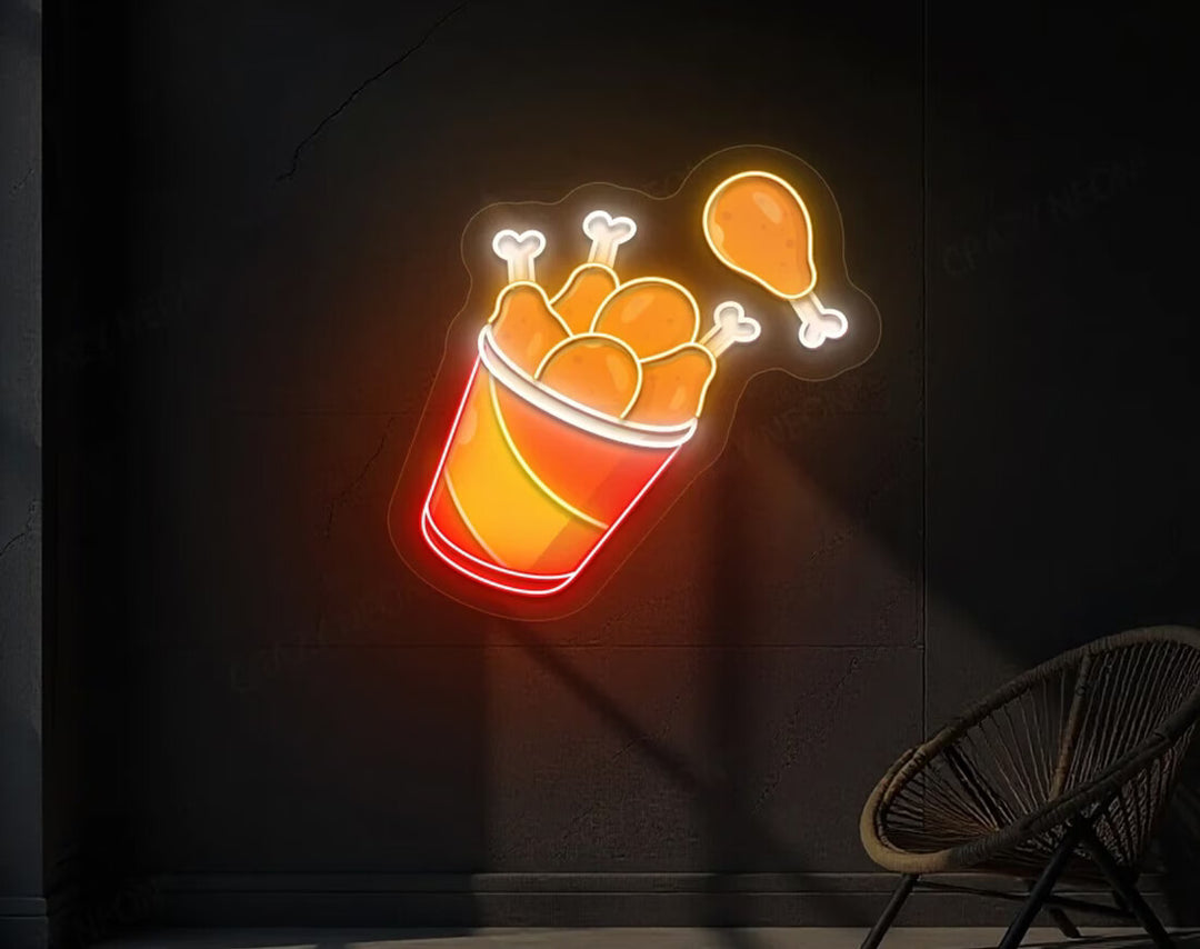 Flying Fried Chicken Artwork LED Neon Sign by manhattanneons.com - Playful neon for chicken spots.