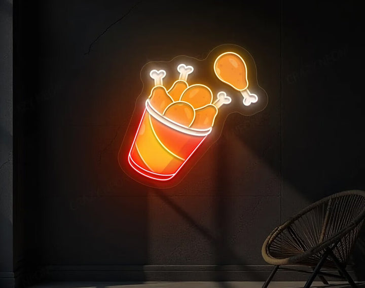 Flying Fried Chicken Artwork LED Neon Sign by manhattanneons.com - Playful neon for chicken spots.