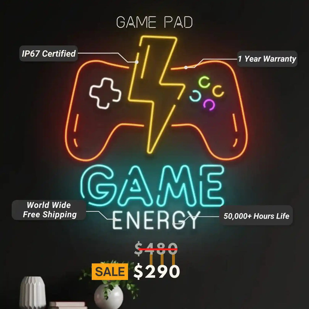 Game Pad Neon Sign | Level Up Your Gaming Space - from manhattonneons.com.