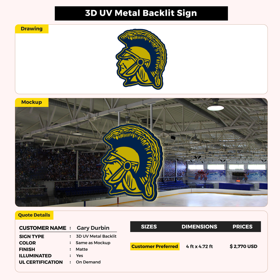 3D UV Metal Backlit Sign for Gary Durbin