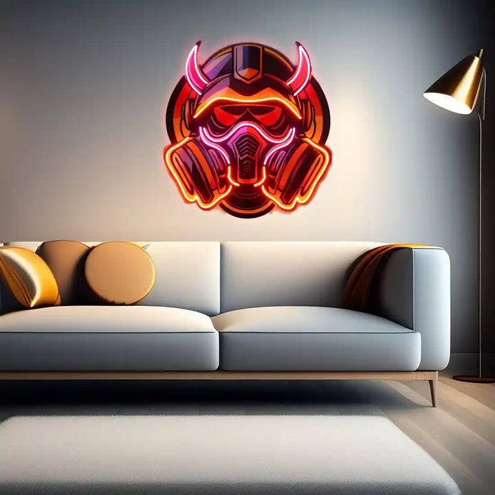 Gas Mask Esport UV ART LED Neon Sign in red and orange colour by manhattanneons.com