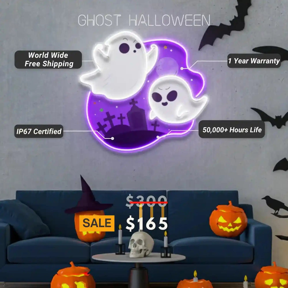 Ghost Halloween Day UV Light Neon Art & Quick Install Kit - from manhattonneons.com.