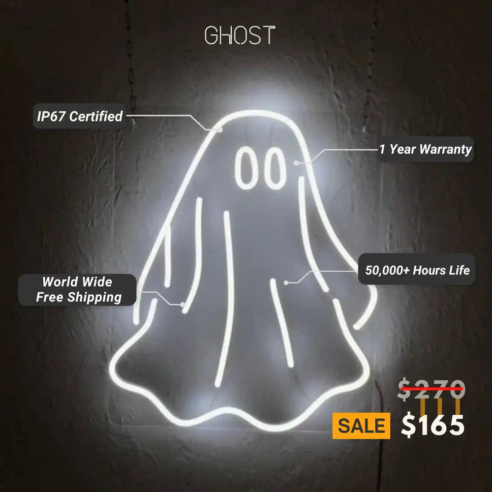 Ghost Neon Sign for Halloween - Illuminate the Spooky Season with Eerie Radiance - from manhattonneons.com.