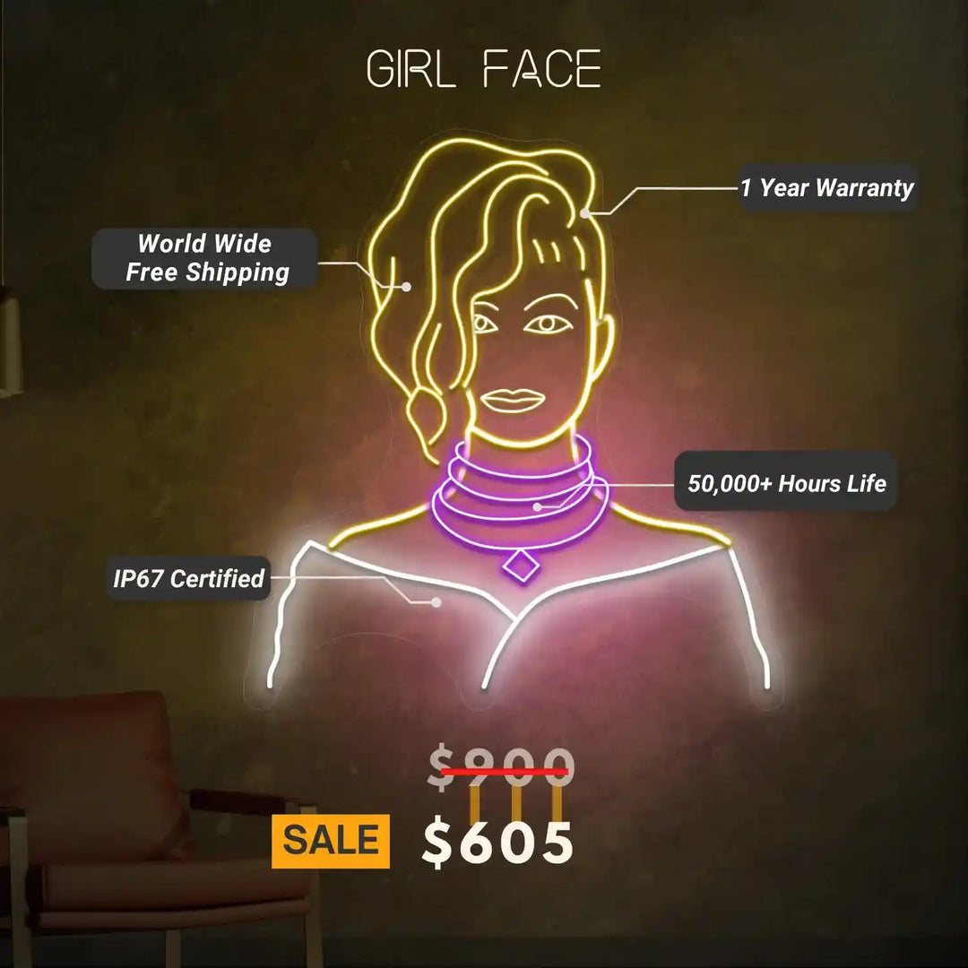 Girl Face UV Light - Vibrant Neon Art for Modern Home Decor - from manhattonneons.com."