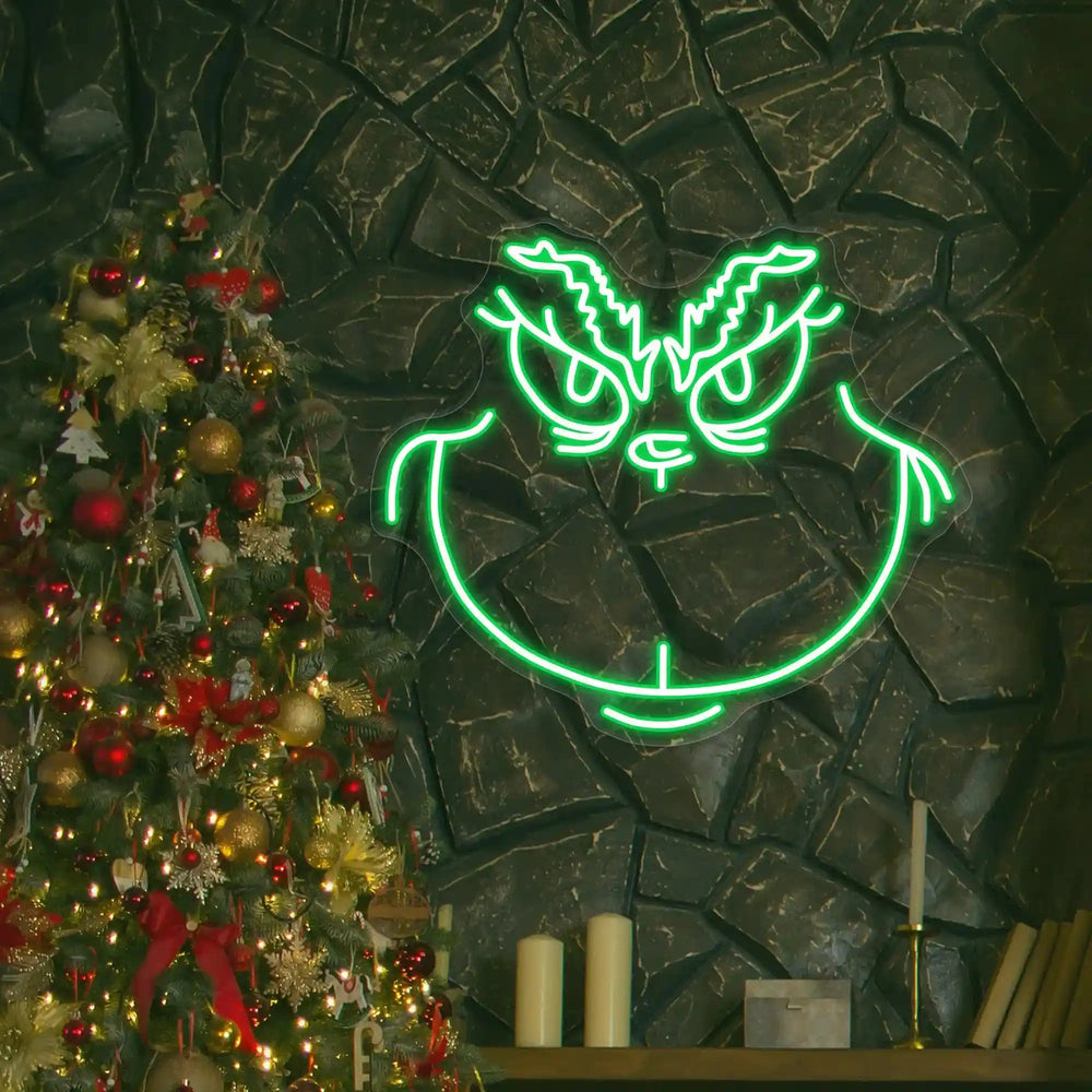 Grinchy Smile Christmas Neon Sign - Vibrant Holiday Glow - Cheerful Festive Decor - from manhattonneons.com.
