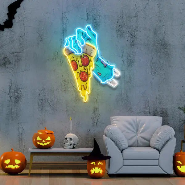 Hand Skull Pizza UV Light | Neon Artwork & Easy Installation ManhattanNeons