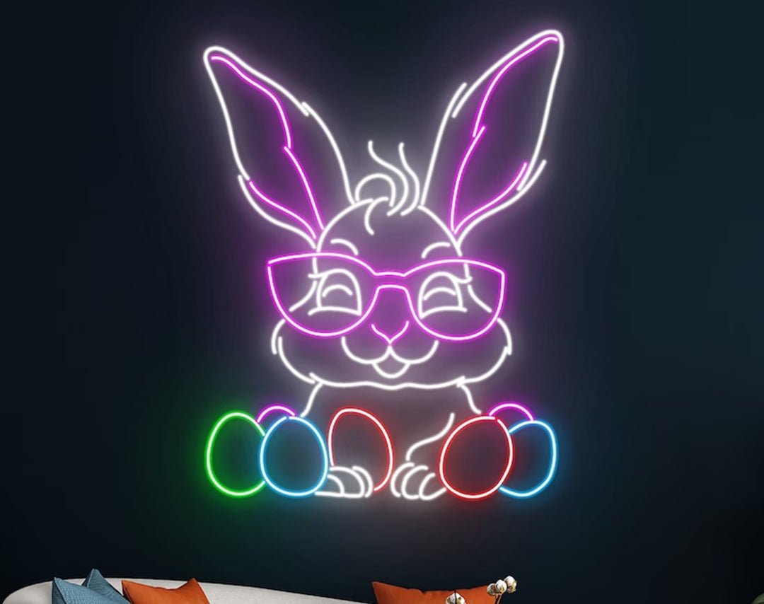 Rabbit Egg Easter Neon Sign by manhattanneons.com – A cute neon bunny with an Easter egg.