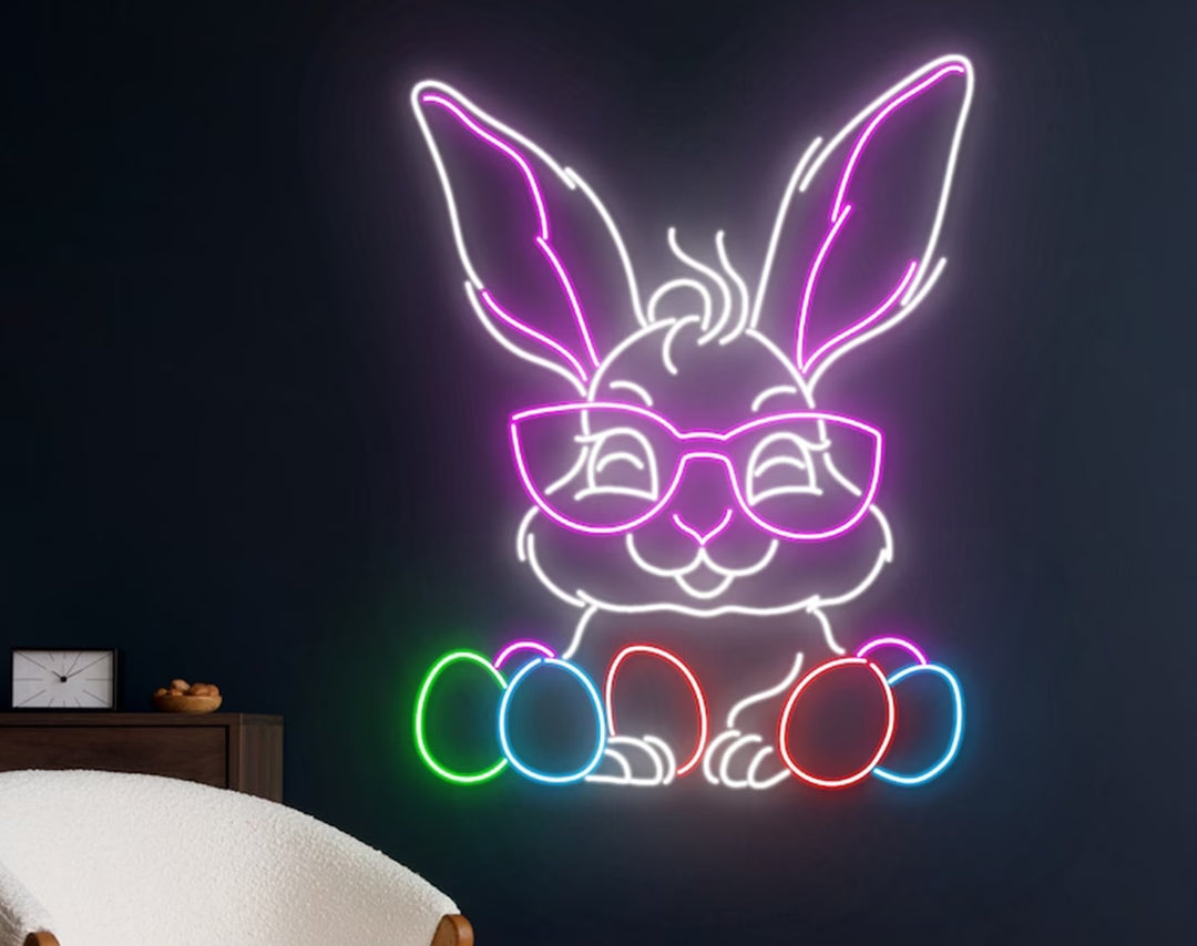 Rabbit Egg Easter Neon Sign by manhattanneons.com – A cute neon bunny with an Easter egg.