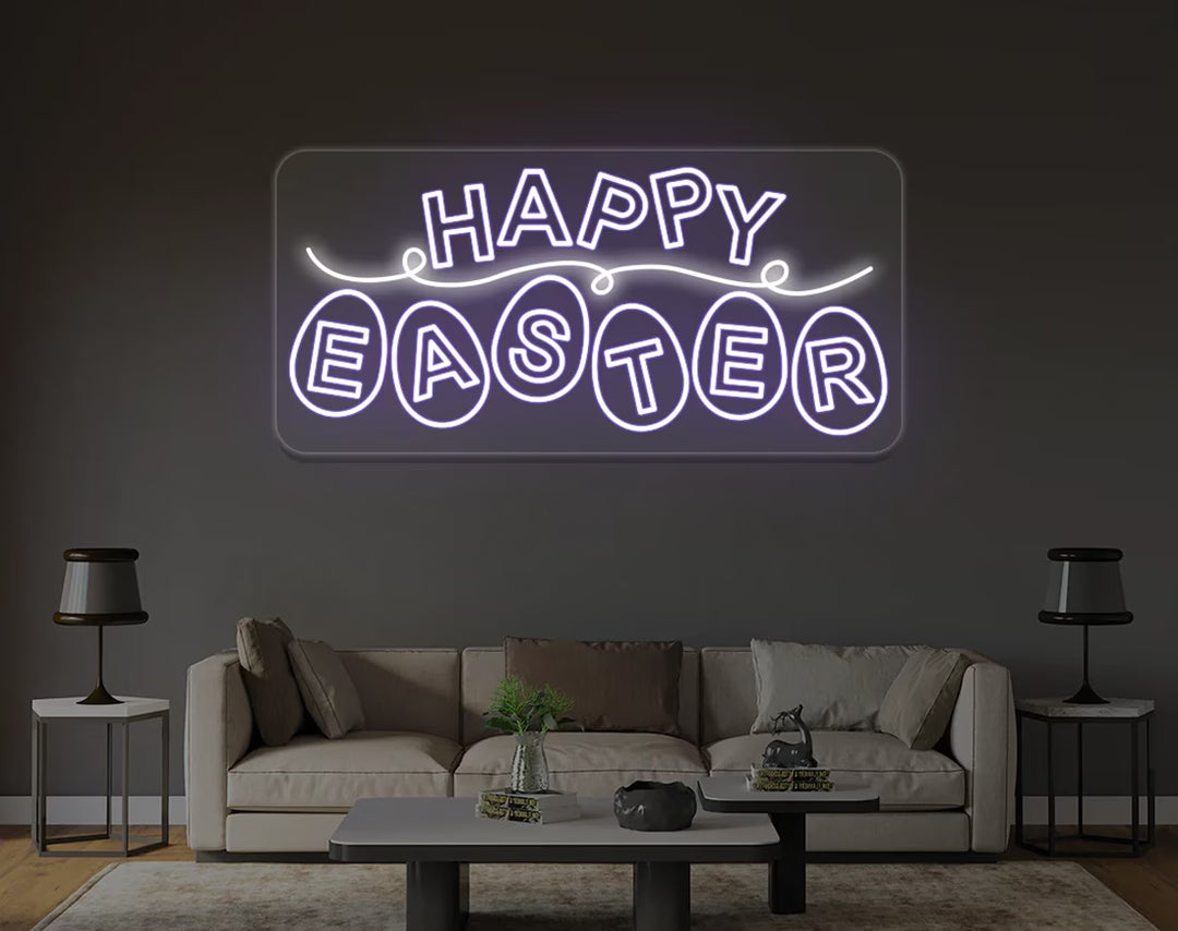 Happy Easter Letters Inside the Eggs Neon Sign by manhattanneons.com – A vibrant Easter celebration.