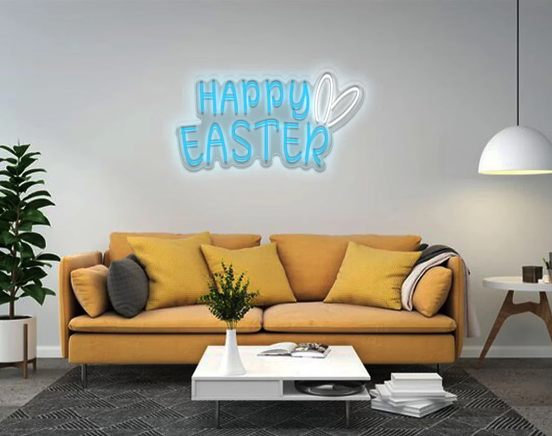 Happy Easter Neon Sign with Bunny Ears by manhattanneons.com – A festive neon Easter decoration.