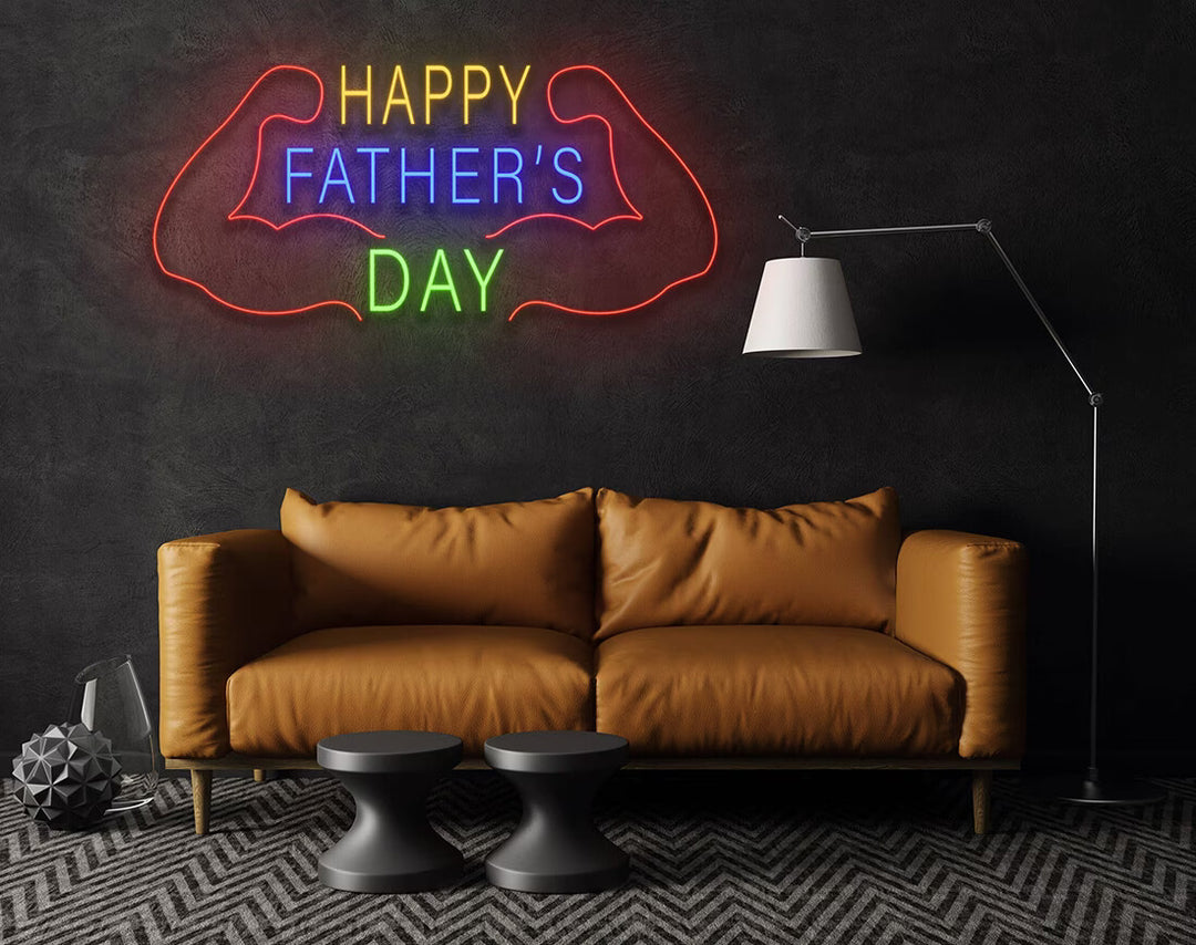 Happy Father's Day Neon Sign - Strong Hands by manhattanneons.com - Celebrate strong fatherly love with this LED Neon Sign.