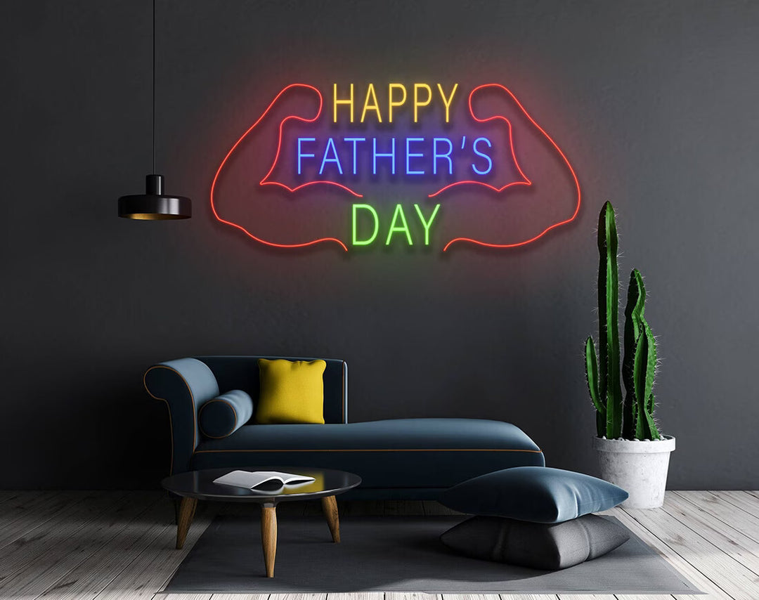 Happy Father's Day Neon Sign - Strong Hands by manhattanneons.com - Celebrate strong fatherly love with this LED Neon Sign.