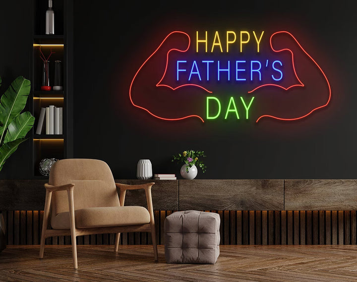 Happy Father's Day Neon Sign - Strong Hands by manhattanneons.com - Celebrate strong fatherly love with this LED Neon Sign.