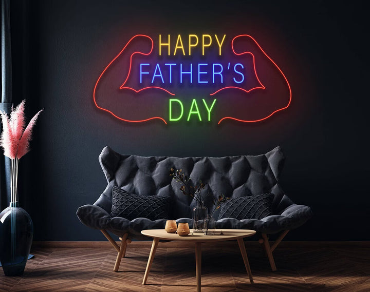 Happy Father's Day Neon Sign - Strong Hands by manhattanneons.com - Celebrate strong fatherly love with this LED Neon Sign.