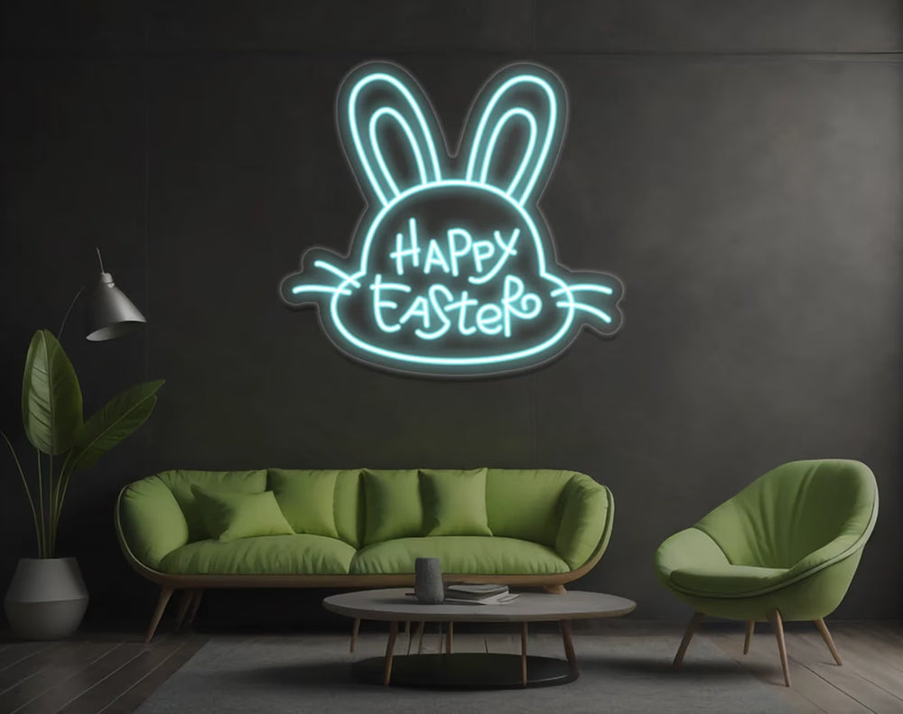 Happy Easter Cute Bunny Face Neon Sign by manhattanneons.com – A sweet and glowing bunny for Easter décor.