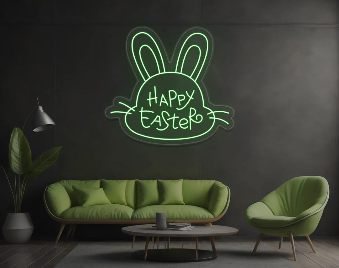 Happy Easter Cute Bunny Face Neon Sign by manhattanneons.com – A sweet and glowing bunny for Easter décor.