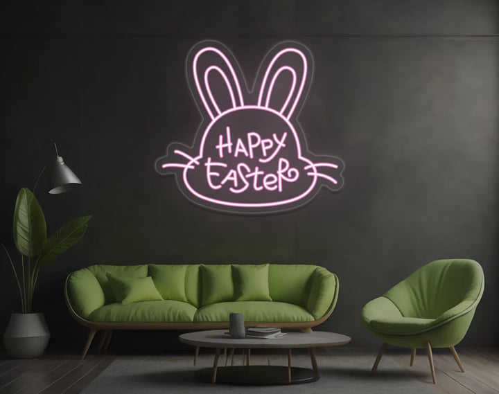 Happy Easter Cute Bunny Face Neon Sign by manhattanneons.com – A sweet and glowing bunny for Easter décor.