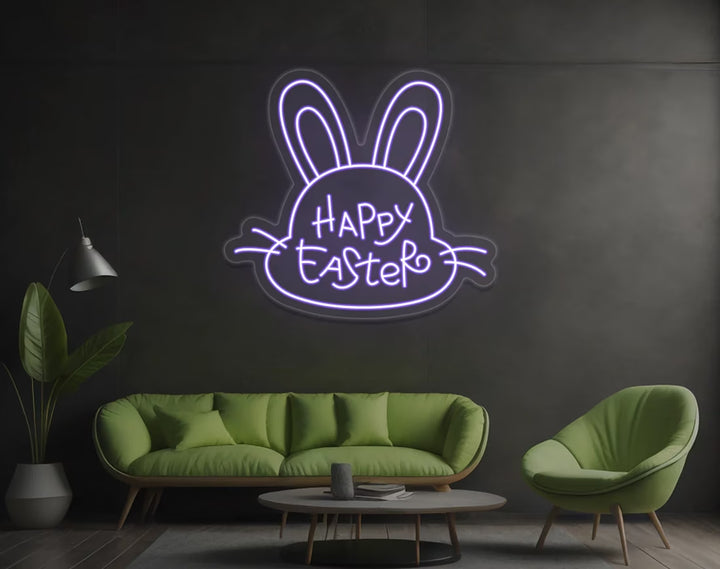 Happy Easter Cute Bunny Face Neon Sign by manhattanneons.com – A sweet and glowing bunny for Easter décor.