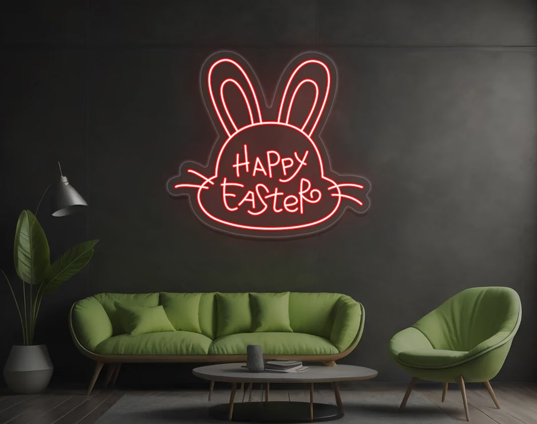 Happy Easter Cute Bunny Face Neon Sign by manhattanneons.com – A sweet and glowing bunny for Easter décor.