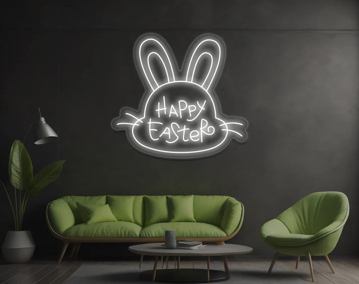 Happy Easter Cute Bunny Face Neon Sign by manhattanneons.com – A sweet and glowing bunny for Easter décor.