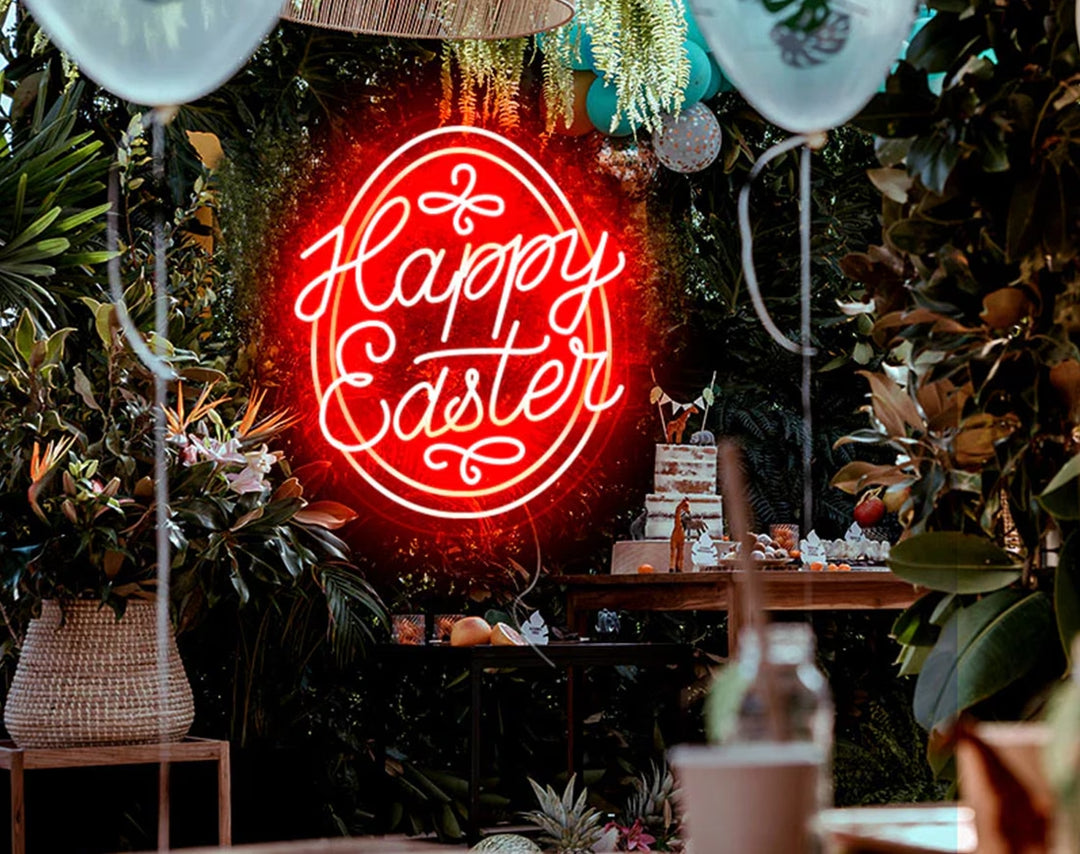 Happy Easter & Eggs Neon Sign by manhattanneons.com – A colorful neon Easter sign.