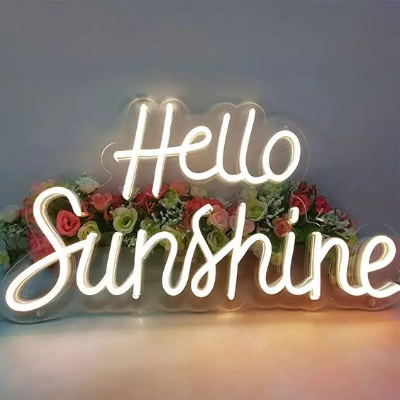 Spread joy with the Hello Sunshine wedding neon sign from ManhattanNeons.com, radiating warmth and happiness.