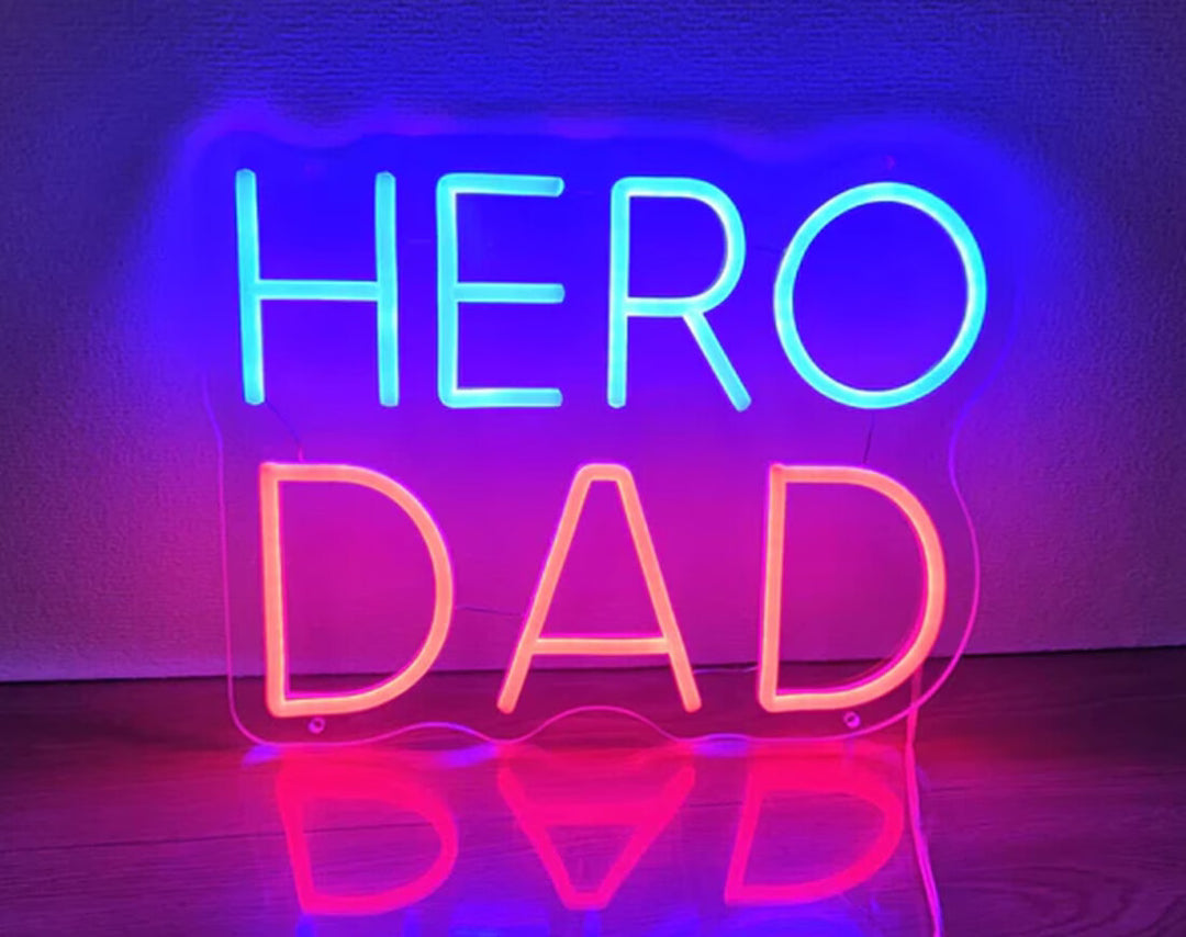 Hero Dad Neon Sign by manhattanneons.com - Honor your hero dad with this glowing LED Neon Sign.