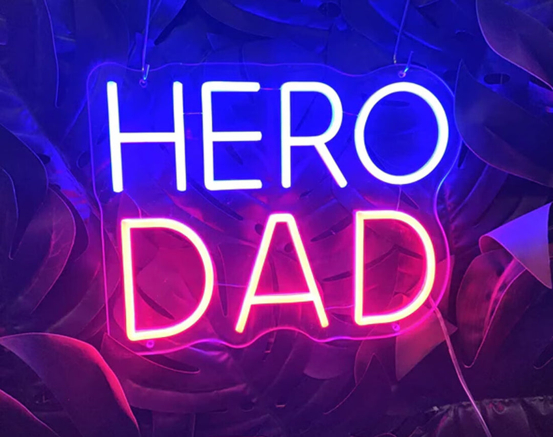 Hero Dad Neon Sign by manhattanneons.com - Honor your hero dad with this glowing LED Neon Sign.