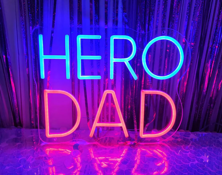 Hero Dad Neon Sign by manhattanneons.com - Honor your hero dad with this glowing LED Neon Sign.