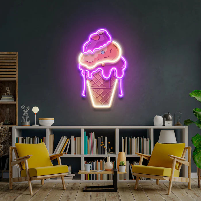 Illuminate Icecream Cones Cartoon UV Art Led Neon sign. Dive into the light with manhattanneons.com