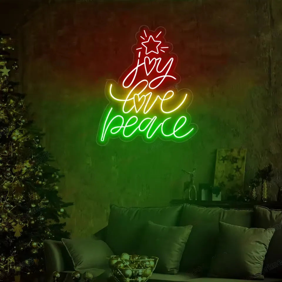Joy Love Peace Merry Christmas Neon Sign by manhattanneons.com - Celebrate the season with this festive "Joy Love Peace" neon sign.