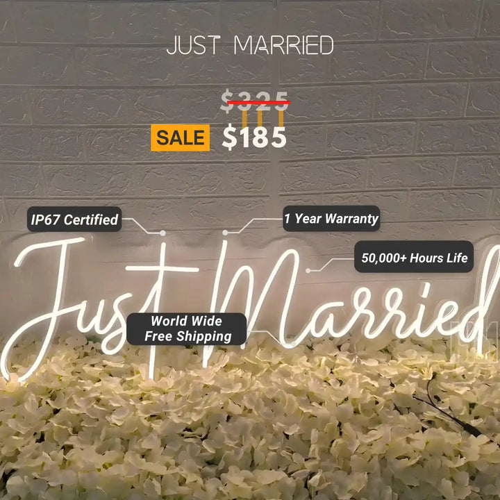 Just Married neon Sign - Elegant Wedding Decor - from manhattonneons.com.