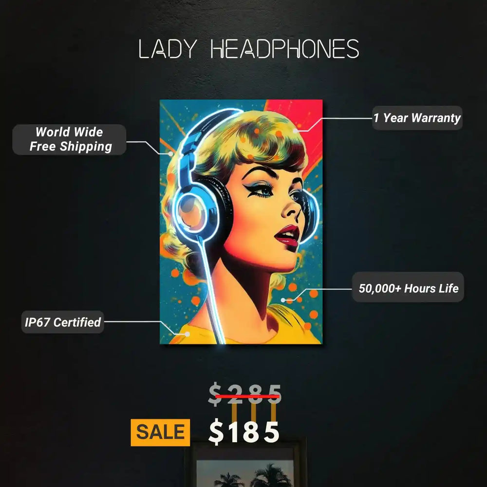 Lady Headphones UV Light | Elevate Your Audio Experience - Amplify Your Music - from manhattonneons.com.