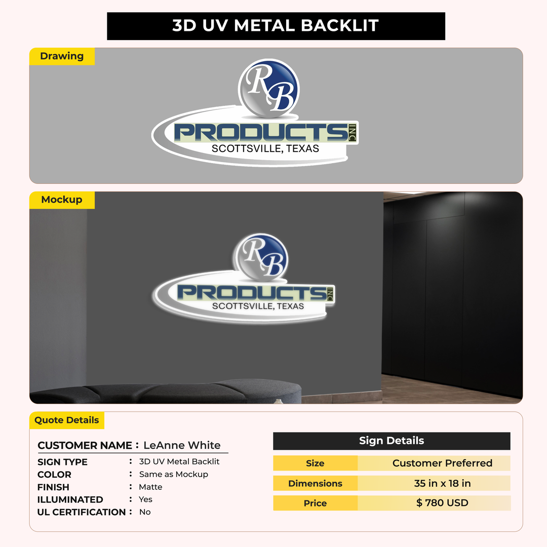 3d uv metal backlit for LeAnne White