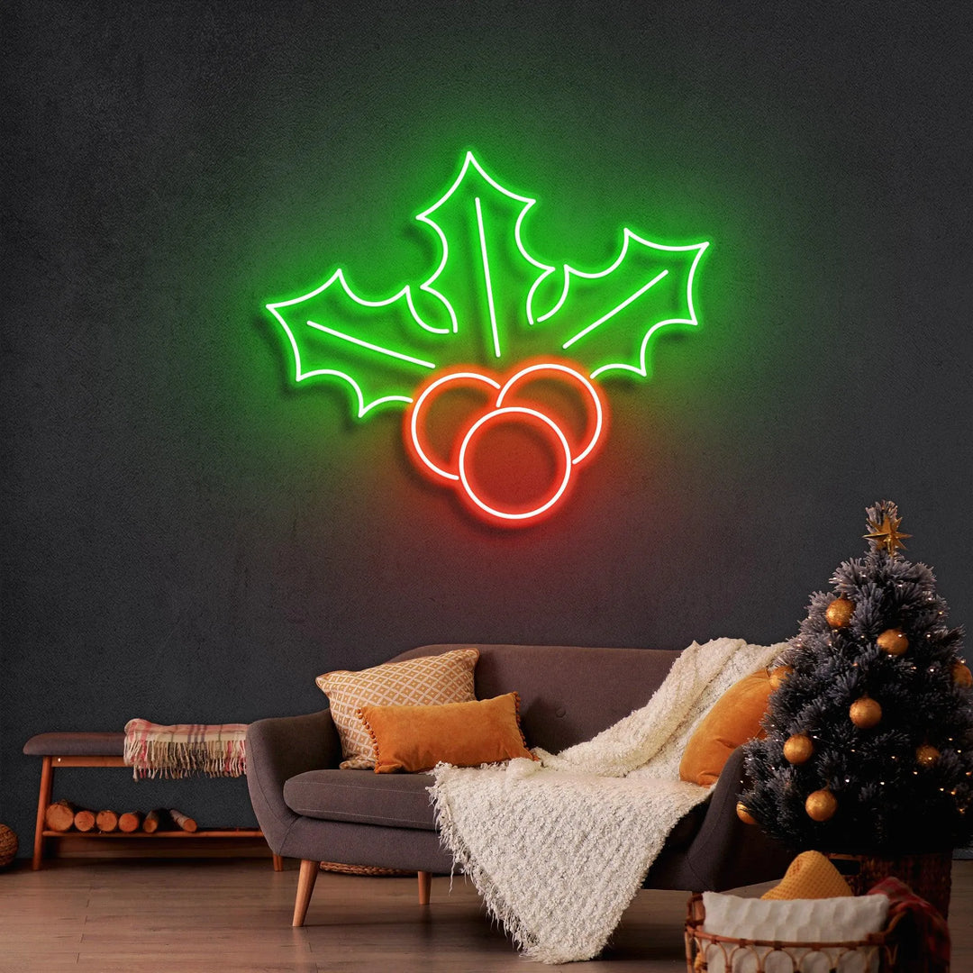 Leaves Merry Christmas Neon Sign by manhattanneons.com - Add a festive touch with this beautiful leaves-themed neon sign.