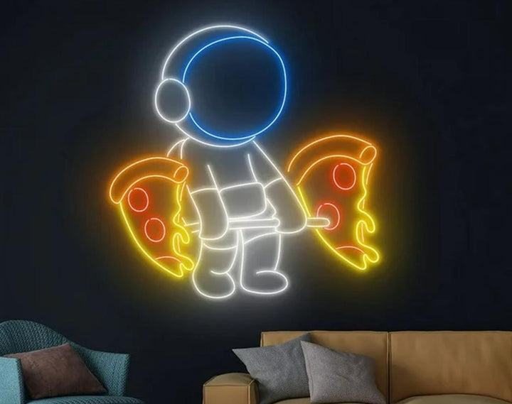Lifting Pizza LED Neon Sign by manhattanneons.com - Neon fun with space and food.